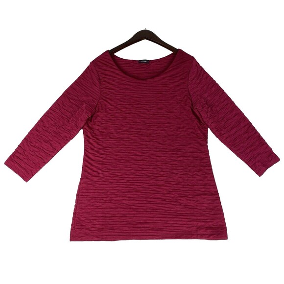 Cocomo Tunic Crinkle Textured Magenta 3/4 Sleeve Top Womens Blouse Boho Artsy - Picture 1 of 5